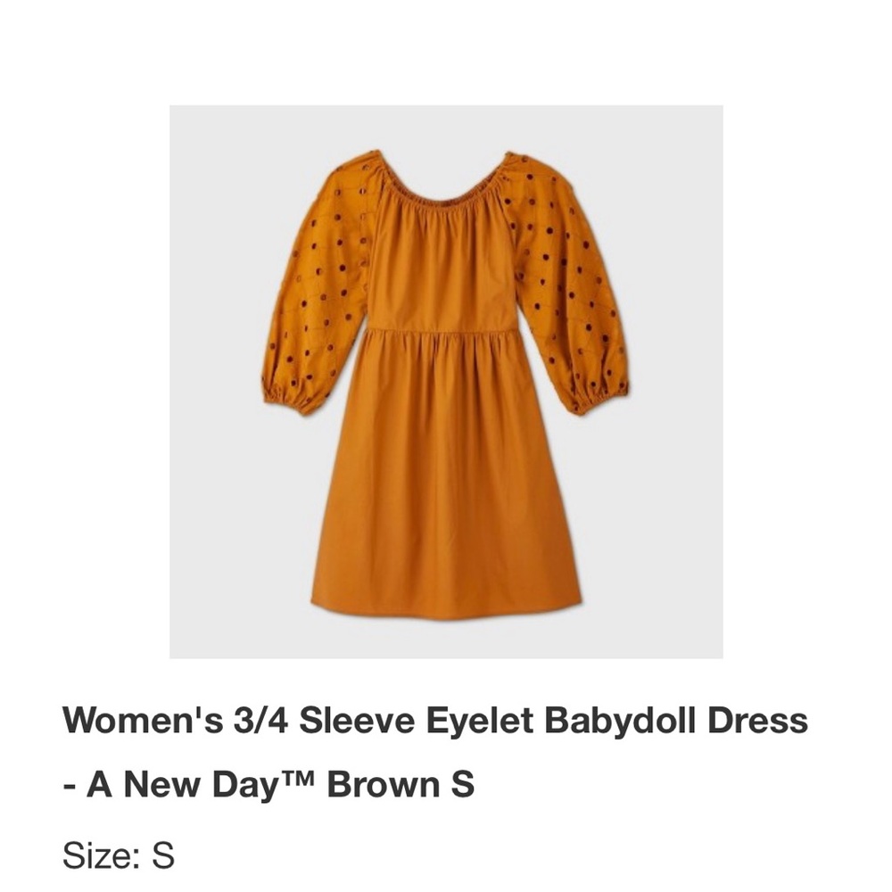 Women's 3/4 sleeve eyelet babydoll dress . A new day . Size small . Brown.